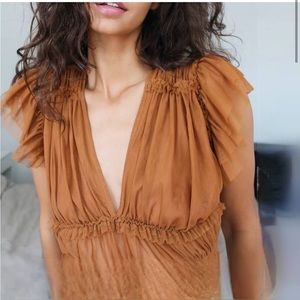 Free People “Making Me Smile” Brown Mesh Top